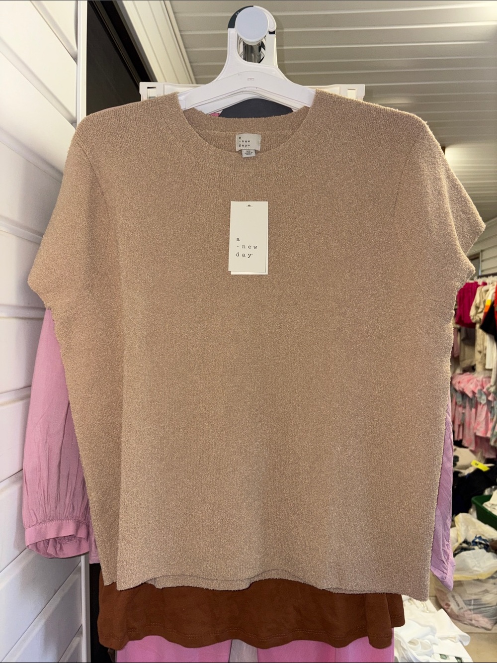 5/$10 a new day Women's Short-Sleeve Knit Sweater - Light Taupe